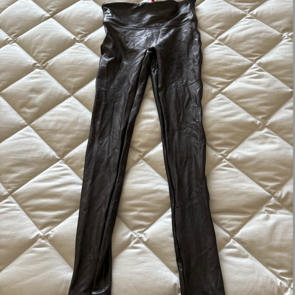 SPANX Faux Leather Metallic Black Leggings